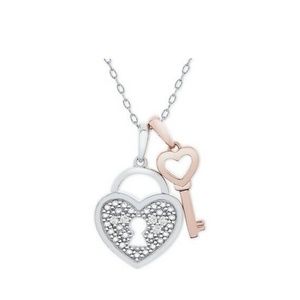 Diamond Accent Heart Lock & Key 18" Pendant Necklace